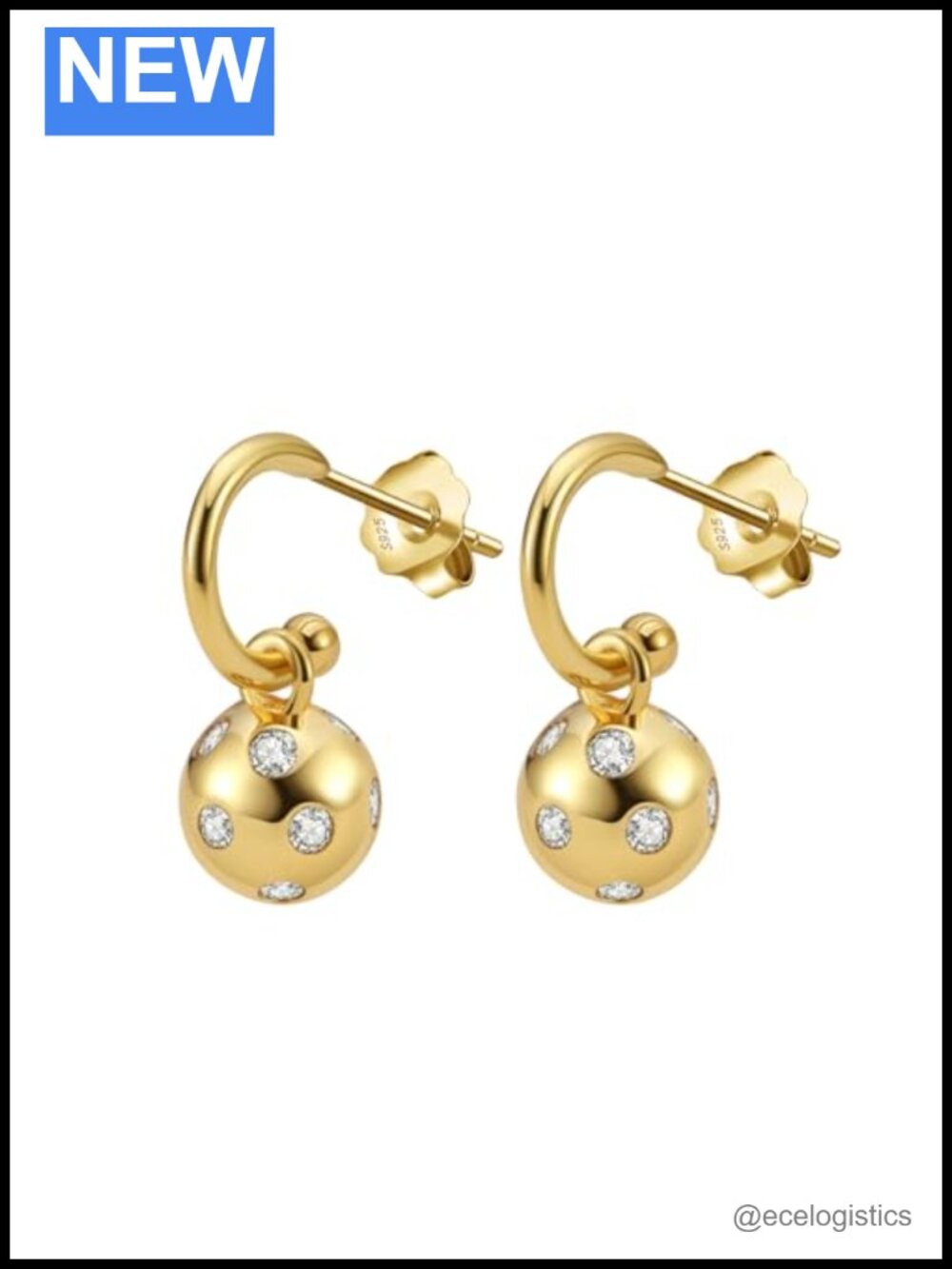 Pickleball Huggie Earrings 18K Gold Plated Over Sterling Silver